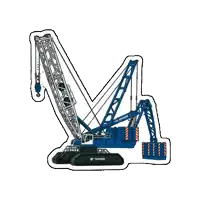 a sticker of a blue crane that says tadano