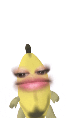 a close up of a banana with a woman 's face and pink lips