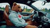 a man wearing a bear mask is sitting in a car