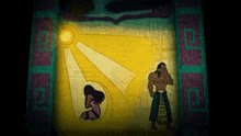 a cartoon drawing of a man and a woman with the letter c on the bottom