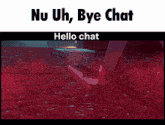 a red background with the words nu uh bye chat