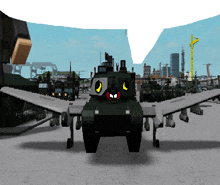 a cartoon drawing of a military vehicle with a smiley face on it