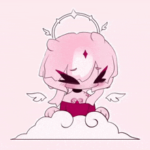 a drawing of a pink angel with wings and a diamond on her forehead