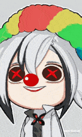 a drawing of a clown with a red nose