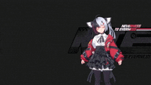 a black and white anime girl with the words neverness to everness written on the bottom