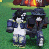 a couple of cartoon characters standing next to each other with the word tam in the corner