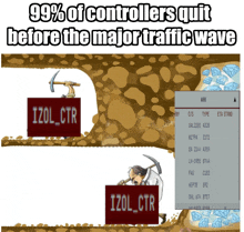 a poster that says 99 % of controllers quit before the major traffic wave is shown