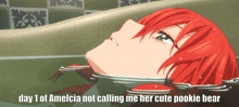 a girl with red hair is laying in a bathtub with the caption " day 1 of amelcia not calling me her cute pookie bear "