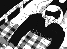 a black and white drawing of a person wearing a nevada sweater