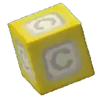 a yellow block with the letter c on it on a white background