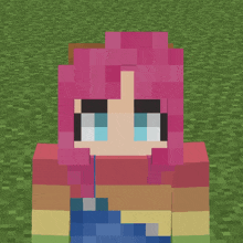 a girl with pink hair is wearing a rainbow sweater