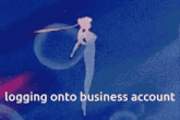 a cartoon of a woman with the words " logging onto business account " written below her