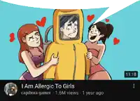 a cartoon of a man in a yellow suit surrounded by two women with the caption " i am allergic to girls "