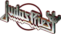 a metal logo for judas priest with a red circle around it