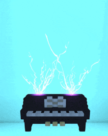 a piano with lightning coming out of it 's keys