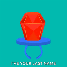 a red diamond in a pacifier with the words i 've your last name below it