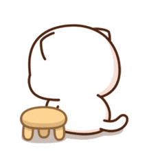 a cartoon cat is sitting on a small stool with an angry face .