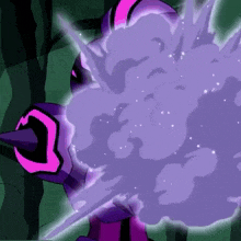 a cartoon character with a purple smoke coming out of his mouth