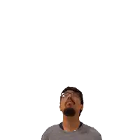 a man with a beard looks up at the number 22