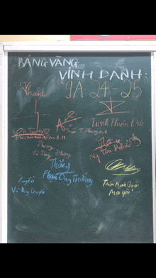a chalkboard with a list of names and dates