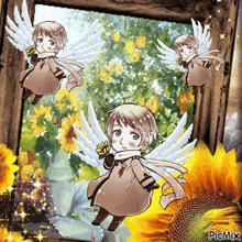 a picture of a boy with wings and a flower in his hand has a picmix watermark