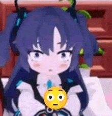 a girl is holding a yellow smiley face in her hand .