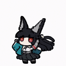 a cartoon drawing of a fox girl with headphones and a book in her hand .