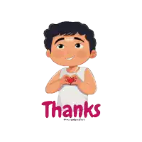 a cartoon of a man making a heart with his hands and the words thanks