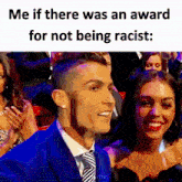 a man in a suit and tie is smiling at a woman in a black dress