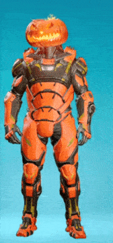 a man in armor with a pumpkin head