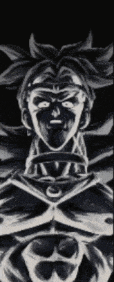 a black and white drawing of a cartoon character with a serious face .