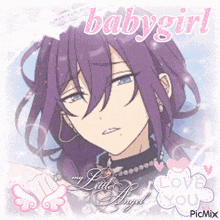 a picture of a girl with purple hair says babygirl