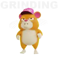 a cartoon hamster wearing a pink hat that says grind