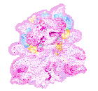 a cartoon drawing of a fairy with pink hair and a white dress