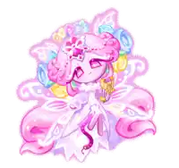 a cartoon drawing of a fairy with pink hair and a white dress