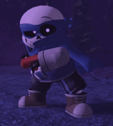 a cartoon character is holding a red stick