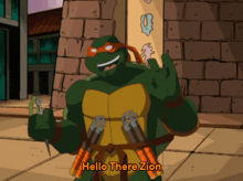 a teenage mutant ninja turtle says hello there zion in a cartoon