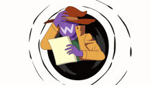a cartoon of a person with a w on their face holding a piece of paper