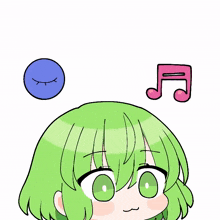 a drawing of a girl with green hair and a music note