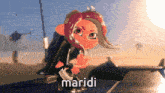a cartoon character with maridi written on the bottom of it