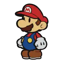 a cartoon drawing of mario wearing a red hat with a red m on it