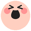 a cartoon illustration of a crying smiley face with a black mouth and pink cheeks .