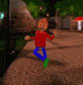 a cartoon character is walking down a sidewalk in a video game .
