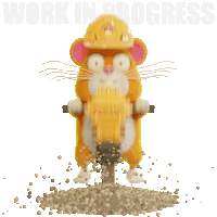 a hamster wearing a hard hat is using a grinder to work in progress