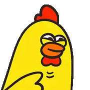 a cartoon chicken with a red comb and a yellow beak .