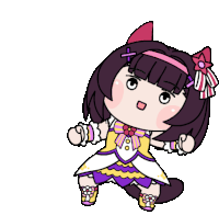 a cartoon drawing of a girl in a purple and yellow dress