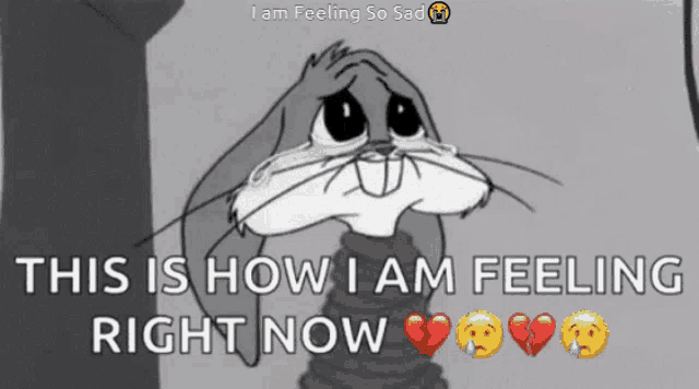 bugs bunny is crying with the words 