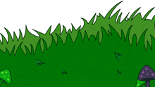 a cartoon of a green frog sitting in the grass