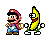 a pixel art of mario and a banana .