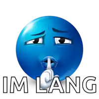 a blue smiley face with a finger on its mouth and the words im lang below it